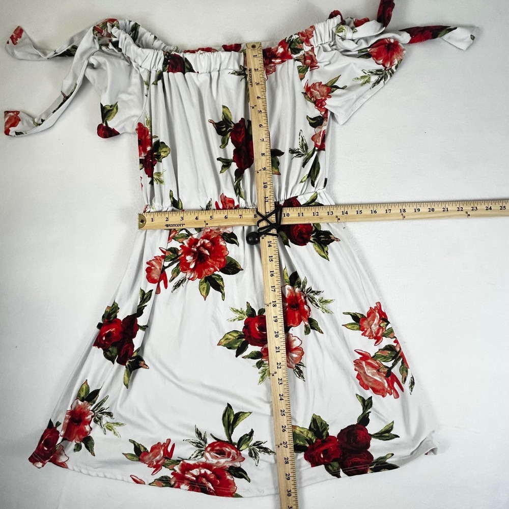 Hyped Unicorn Women's Off Shoulder Floral Dress Tie Sleeves White Red Medium - Picture 5 of 10